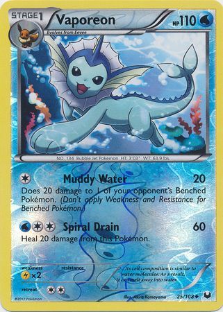 Vaporeon - 25/108 - Uncommon - Reverse Holo | BW - Dark Explorers