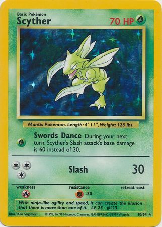 Scyther - 10/64 - Holo Rare - Missing Set Symbol | Jungle