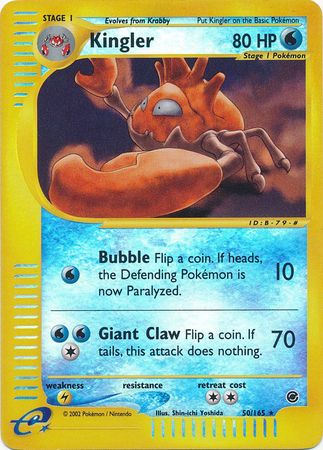 Kingler - 50/165 - Rare - Reverse Holo | Expedition