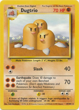 Dugtrio - 19/102 - Rare - Unlimited Edition | Base Set
