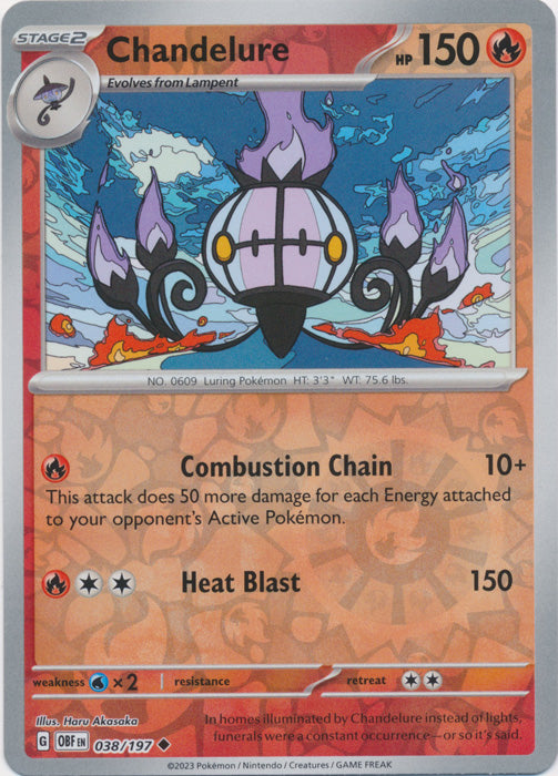 Chandelure - 038/197 - Uncommon - Reverse Holo | SV - Obsidian Flames