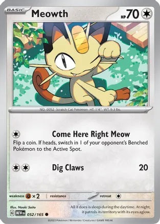 Meowth - 052/165 - Common - Reverse Holo | SV - 151