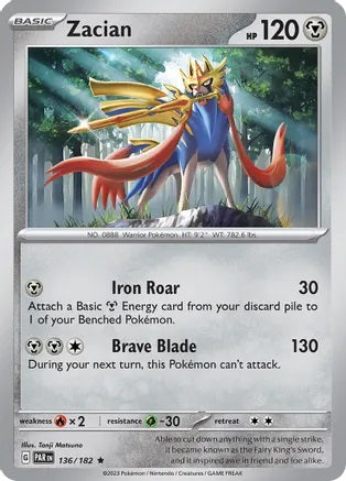 Zacian - 136/182 - Rare - Reverse Holo | SV - Paradox Rift