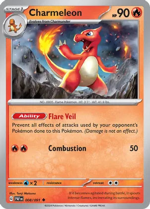 Charmeleon - 008/091 - Uncommon - Reverse Holo | SV - Paldean Fates