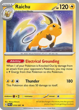 Raichu - 019/091 - Rare - Reverse Holo | SV - Paldean Fates