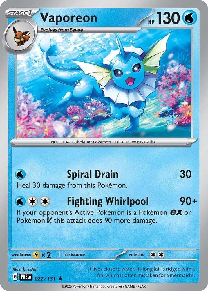 Vaporeon - 022/131 - Rare - Reverse Holo | SV - Prismatic Evolutions