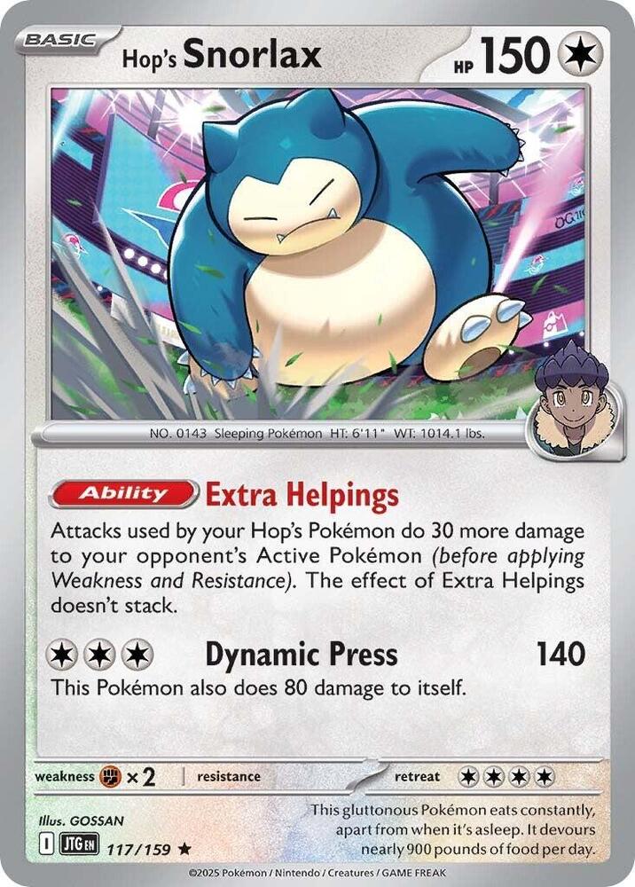 Hop's Snorlax - 117/159 - Rare - Reverse Holo | SV - Journey Together