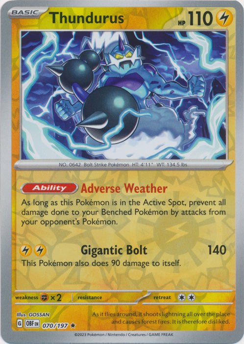 Thundurus - 070/197 - Rare - Reverse Holo | SV - Obsidian Flames