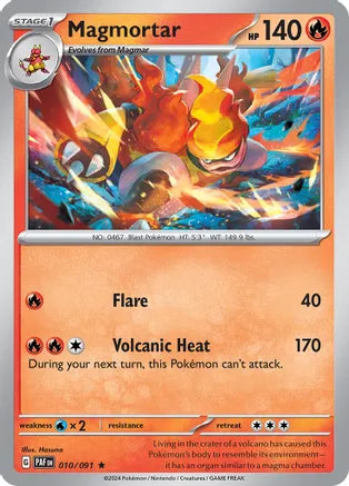 Magmortar - 010/091 - Rare - Reverse Holo | SV - Paldean Fates
