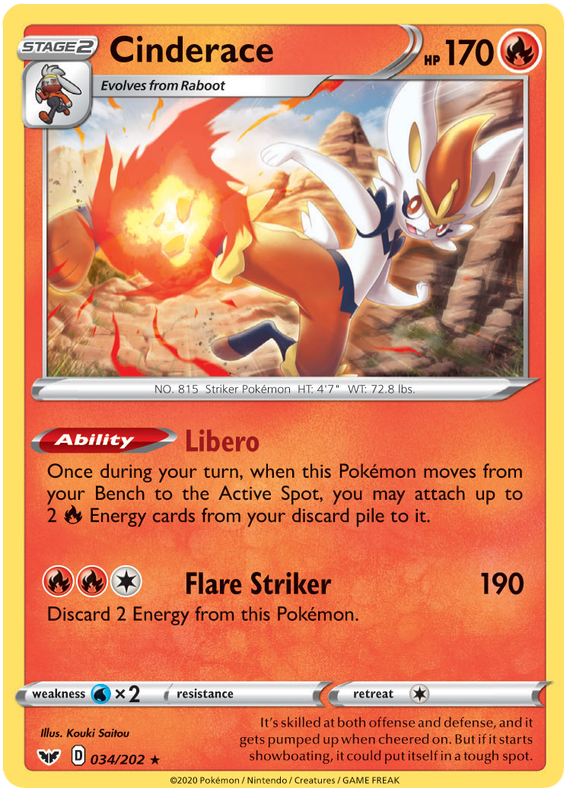 Cinderace - 034/202 - Holo Rare | SWSH - Base Set