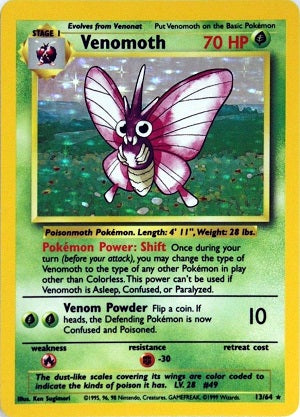 Venomoth - 13/64 - Holo Rare - Missing Set Symbol | Jungle