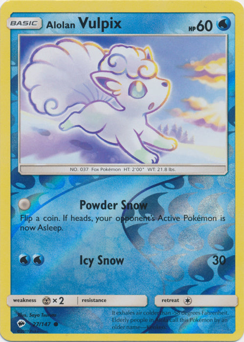 Alolan Vulpix - 27/147 - Reverse Holo | SM -  Burning Shadows