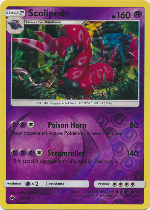 Scolipede - 58/147 - Rare - Reverse Holo | SM -  Burning Shadows
