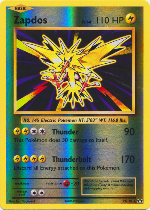 Zapdos - 42/108 - Holo Rare - Reverse Holo | XY - Evolutions